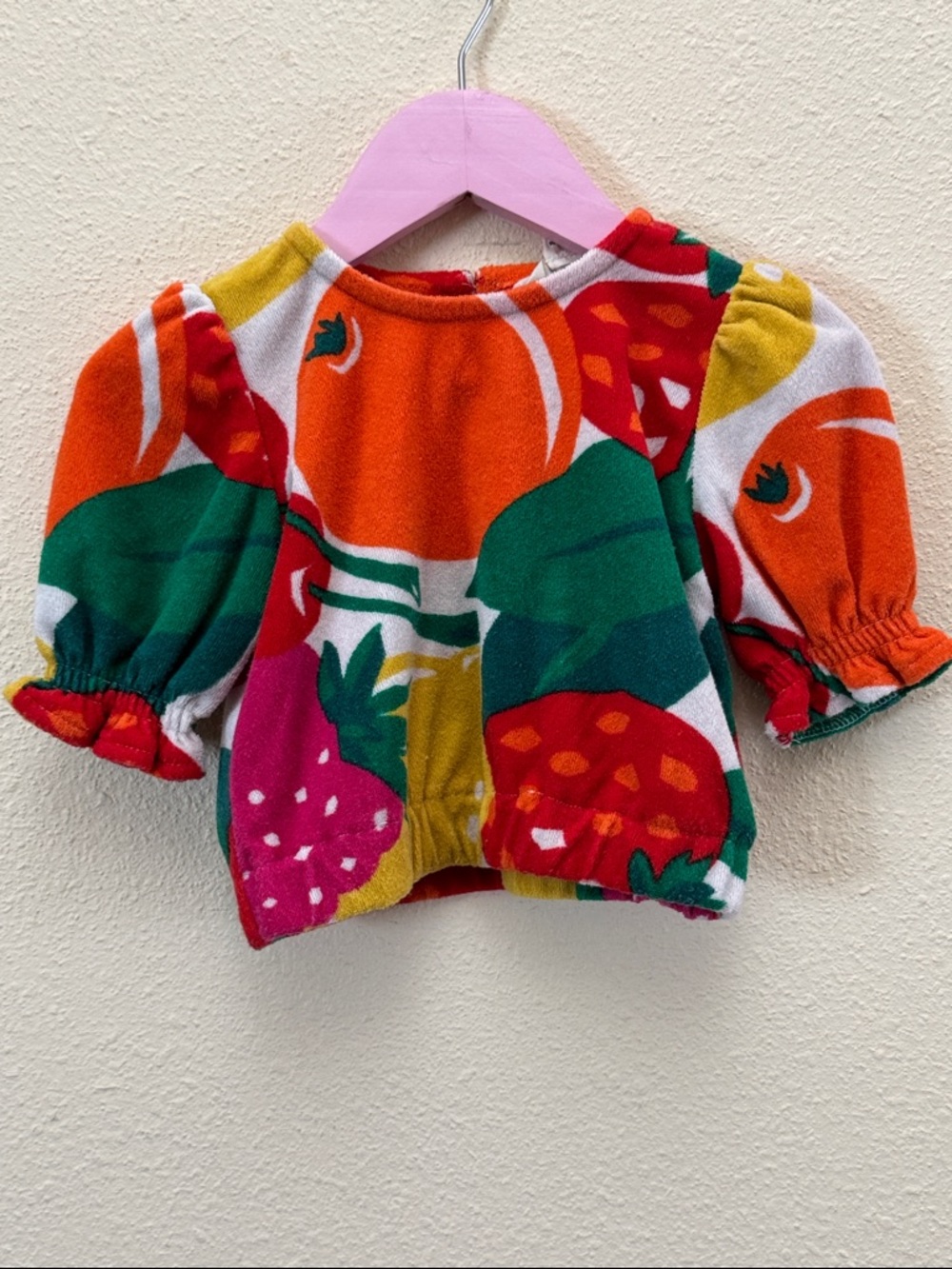 Mini Boden Kids Fruit Print Terry Cloth Top in Multi Color Giant Fruit Size 2-3T